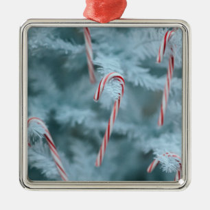 Candy Cane on Tree Metal Ornament