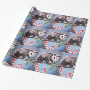 Candy Cane Opossum Wrapping Paper