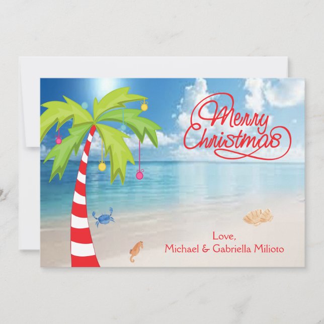 Candy Cane Palm Tree Beach Christmas Card (Front)