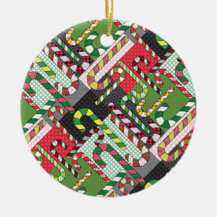 Candy Cane Pattern Ceramic Ornament