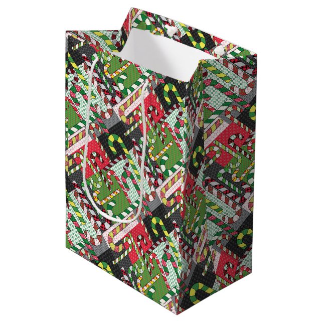 Candy Cane Pattern Medium Gift Bag (Front Angled)