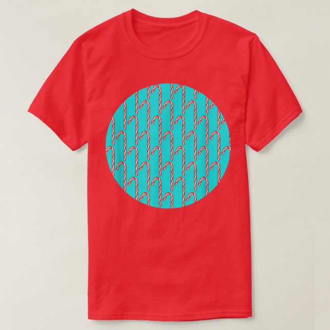 Candy Cane Pattern on Turquoise Background  T-Shirt (Design Front)