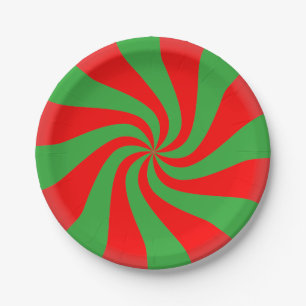 Candy cane pattern red and green paper plate