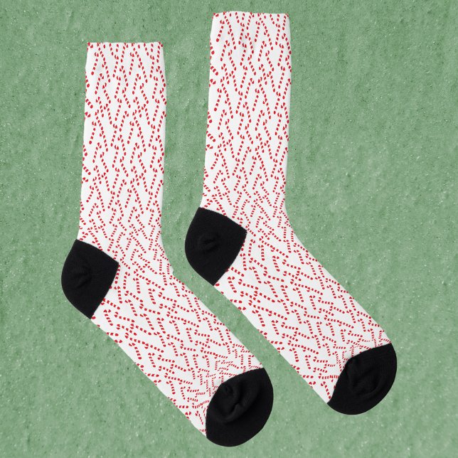 Candy Cane Pattern Red and White Socks (A pair of socks with a red and white candy cane pattern.)