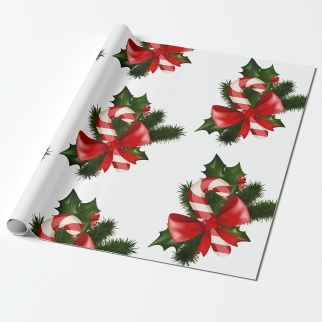 Candy Cane Pattern Retro Christmas Gift Wrapping Paper (Unrolled)