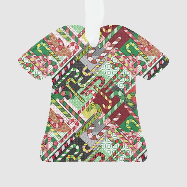 Candy Cane Pattern Slant Ceramic Ornament (Front)