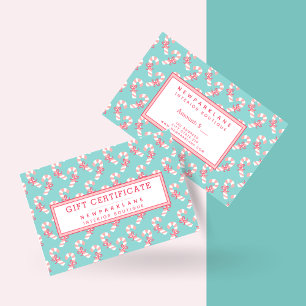 Candy Cane Pattern Teal Christmas Gift Certificate