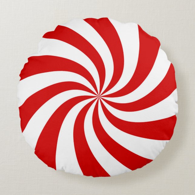 candy cane patterned round cushion (Front)