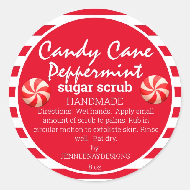 Candy Cane Peppermint Homemade Sugar Scrub Classic Round Sticker (Front)