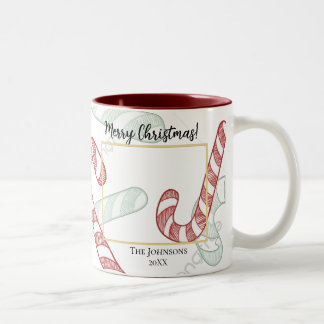 Candy Cane Peppermint Photo Christmas Red Green Two-Tone Coffee Mug