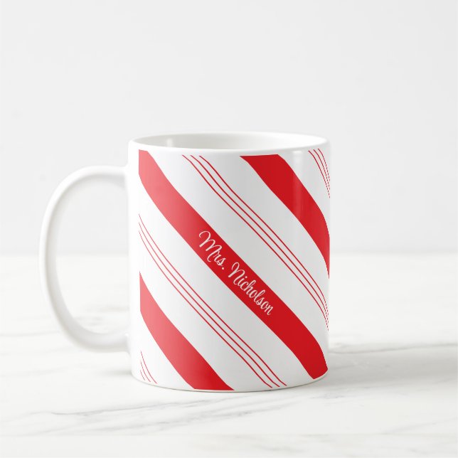 Candy Cane Peppermint Stripes and Name Coffee Mug (Left)