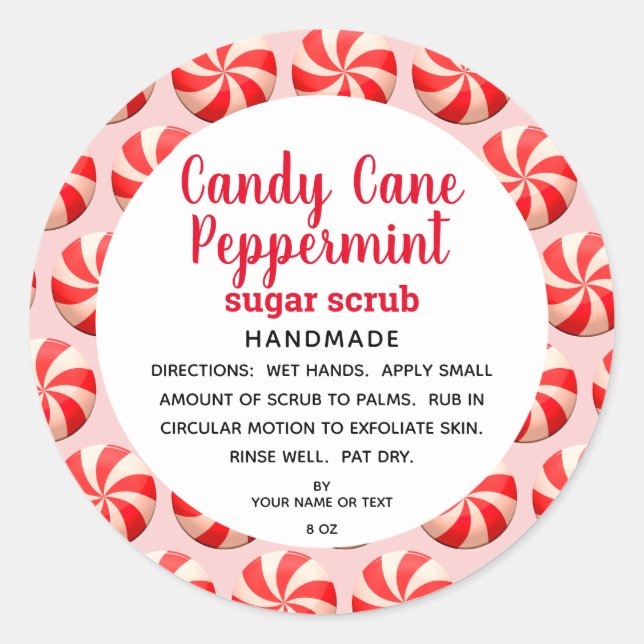 Candy Cane Peppermint Sugar Scrub DIY Classic Round Sticker (Front)