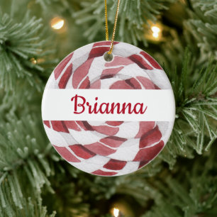 Candy Cane Peppermint Swirl with Name Year Ceramic Ornament