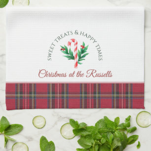 Candy Cane Personalised Family Name Christmas Tea Towel