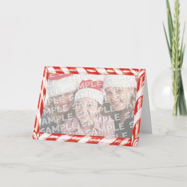 Candy Cane Photo Frame Christmas Portrait Holiday Card (Front)