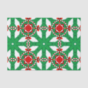 Candy Cane Pine Branches Red Bow Ties Xmas Pattern Tissue Paper