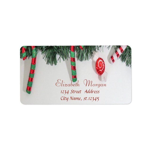 Candy Cane, Pine Tree Holiday Label (Front)