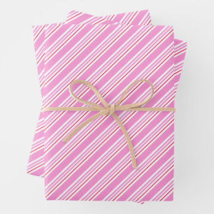 Candy Cane Pink and White Christmas Pattern Wrapping Paper Sheet
