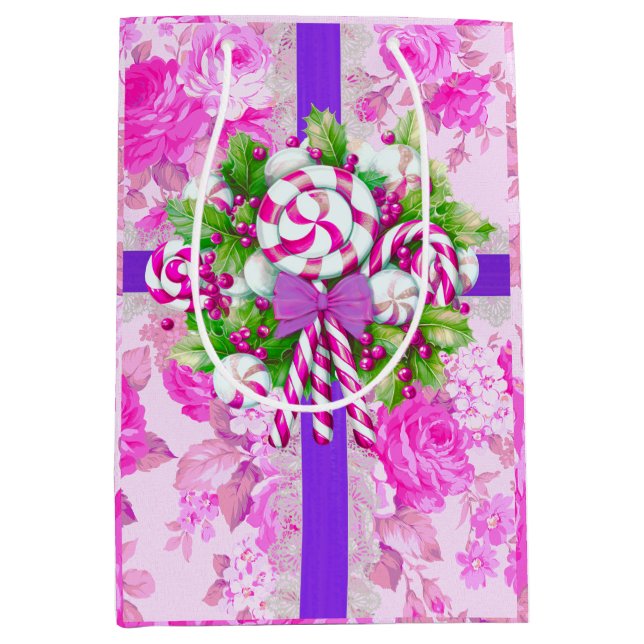 Candy Cane Pink Christmas  Medium Gift Bag (Front)