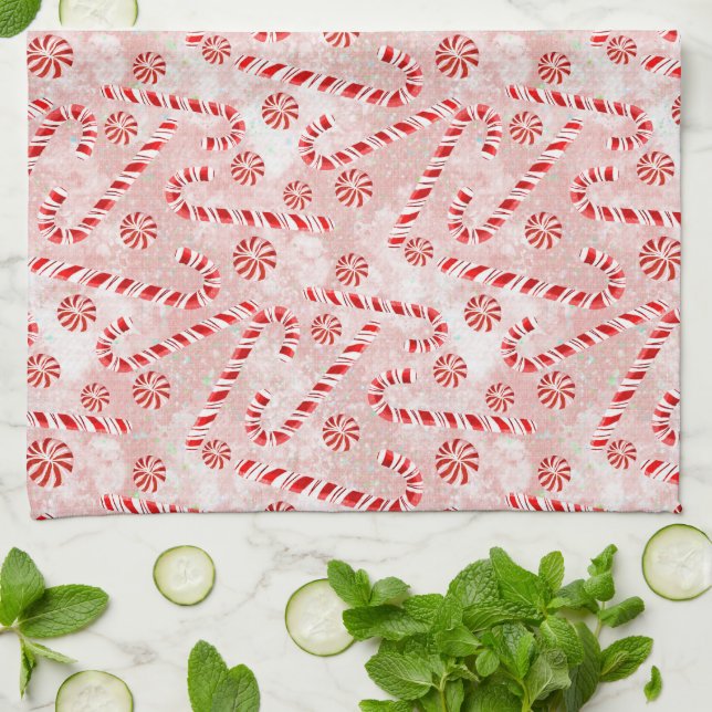 Candy Cane pink Christmas  Tea Towel (Folded)