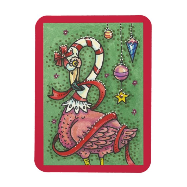 CANDY CANE PINK FLAMINGO CHRISTMAS MAGNET (Vertical)