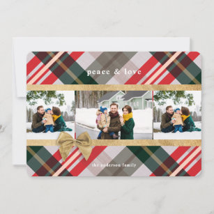 Candy Cane Plaid Gift Wrapped & Bow Present Photo Holiday Card