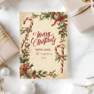 Candy Cane Poinsettia Christmas Holiday Card