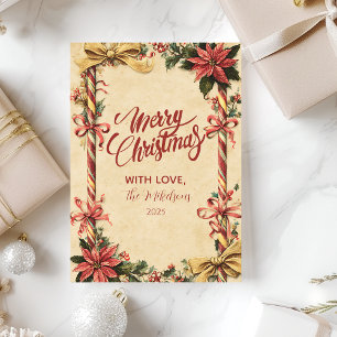 Candy Cane Poinsettia Christmas Holiday Card