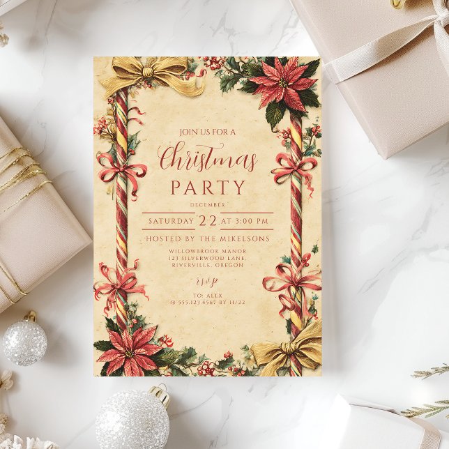 Candy Cane Poinsettia Christmas Invitation (Creator Uploaded)