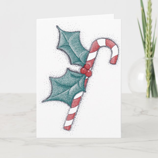 Candy Cane Pointillism Holiday Card (Front)