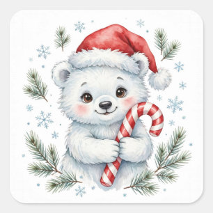 Candy Cane Polar Bear Christmas Sticker