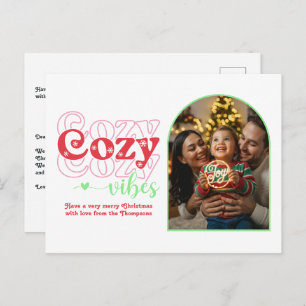 Candy Cane Pop Cozy Vibes Retro Christmas Photo Holiday Postcard