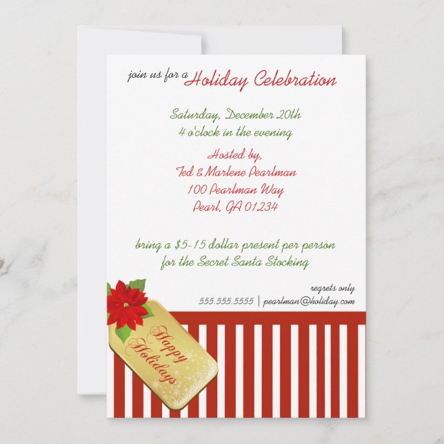 Candy Cane Present Holiday Party Invitaiton Invitation (Front)