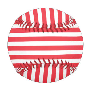 Candy Cane Red and White Simple Horizontal Striped Baseball