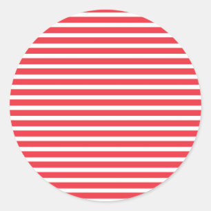 Candy Cane Red and White Simple Horizontal Striped Classic Round Sticker