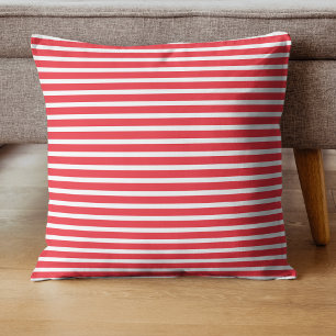 Candy Cane Red and White Simple Horizontal Striped Cushion