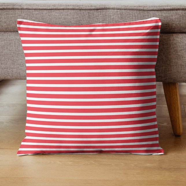 Candy Cane Red and White Simple Horizontal Striped Cushion (Creator Uploaded)