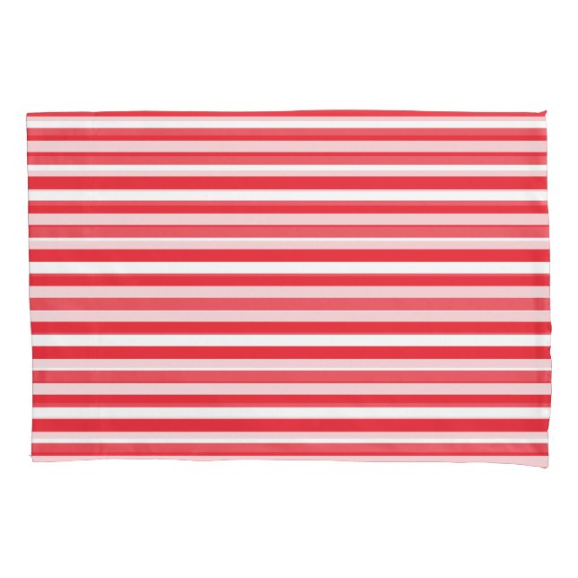 Candy Cane Red and White Simple Horizontal Striped Pillowcase (Front)
