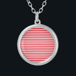 Candy Cane Red and White Simple Horizontal Striped Silver Plated Necklace<br><div class="desc">Candy Cane Red and White Simple Horizontal Striped.</div>