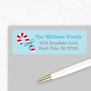 Candy Cane Red Aqua Blue Holiday Family Return Address Label
