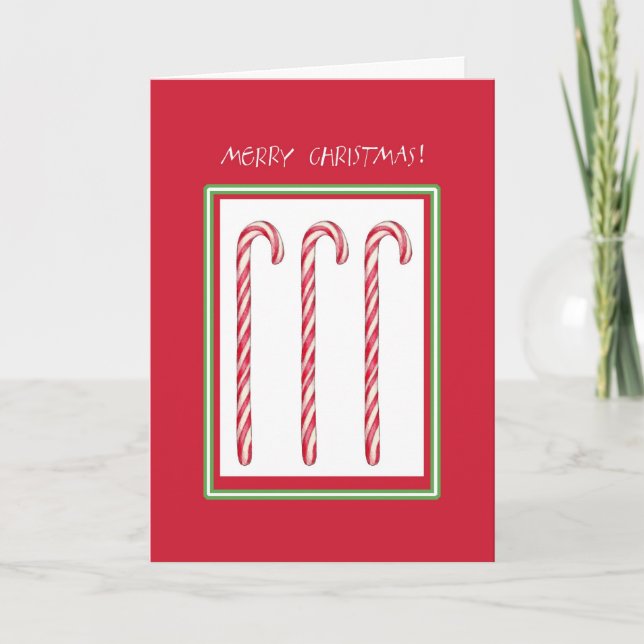 Candy Cane Red Christmas Card (Front)