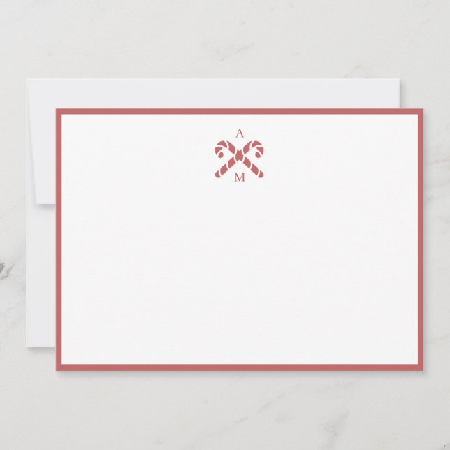 Candy Cane Red Custom Initial Note Card (Front)