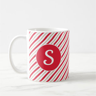 Candy Cane Red Faux Gold Stripes Monogram Mug