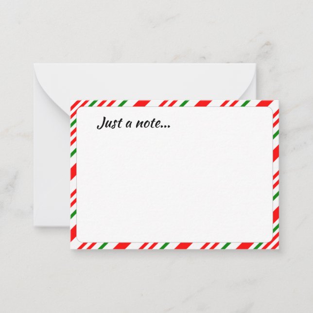 Candy Cane Red Green White Christmas Just a Note Card (Front)