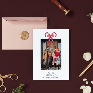 Candy Cane Red Pink Pattern Christmas Photo  Holiday Card