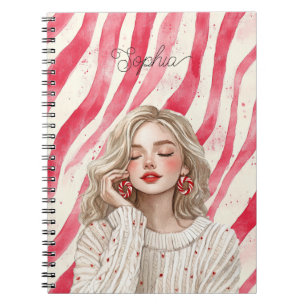 Candy Cane Red Stripes Blond Girl Notebook