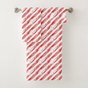 Candy Cane Red Stripes Christmas Bath Towel Set