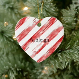 Candy Cane Red Stripes Christmas Ceramic Ornament