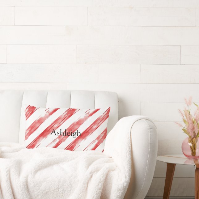 Candy Cane Red Stripes Christmas Lumbar Cushion (Couch)