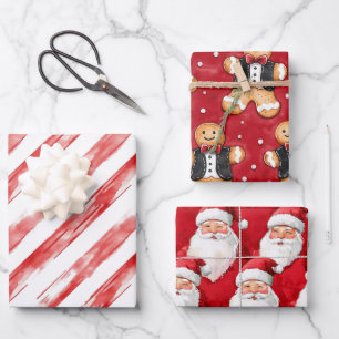 Candy Cane Red Stripes Santa Christmas Wrapping Paper Sheet